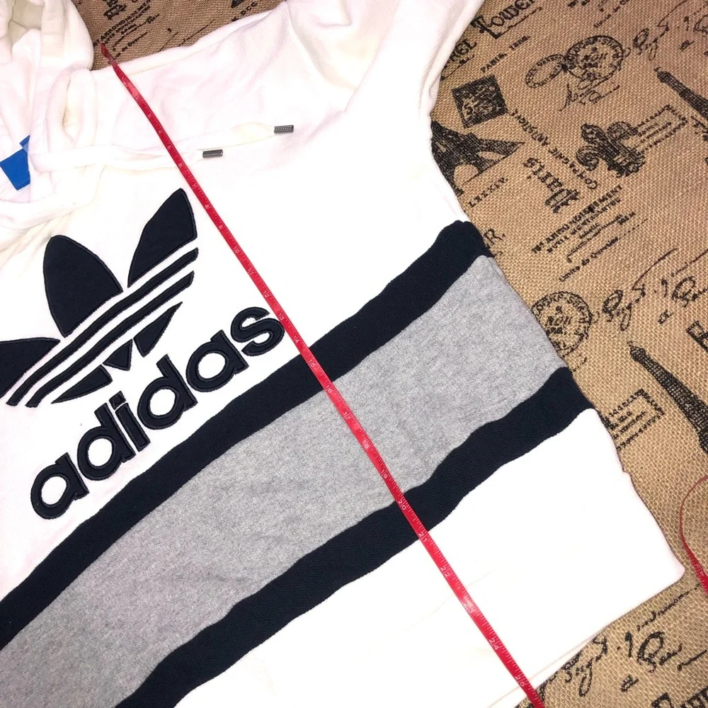 Adidas White/Navy Blue/Grey Striped Logo Embroidered Hooded Jacket Size S - Picture 8 of 9